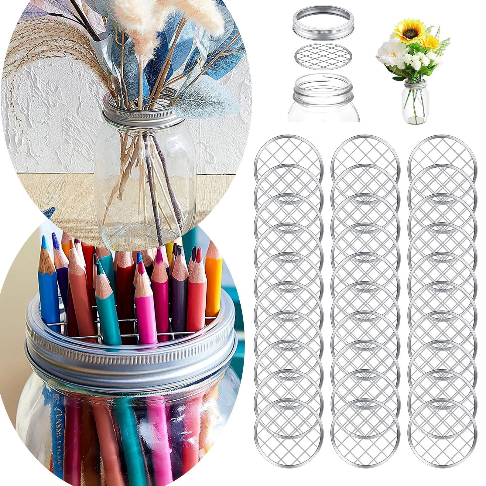 OUEYXIO Garden Supplies 30 Pieces Flower Mason Jar Flower Lid Floral