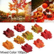 OUEYXIO Home Furnishings 100 Pcs Autumn Maple Leaf Fall Silk Leaves Fadeless Artificial Flower Craft Wedding Party Decor Red, Clearance sale! (As Show)