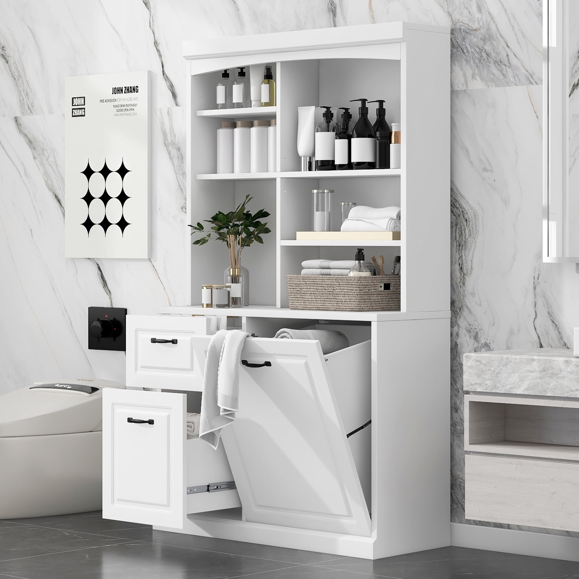 OUFAN Multi-Functional Storage Cabinet, Tall Storage Organizer with ...