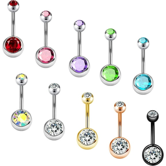 OUFER 12mm Belly Button Rings Pack 14G Surgical Steel Shiny CZ Belly Rings Jewelry Crystal Balls Navel Piercing Jewelry