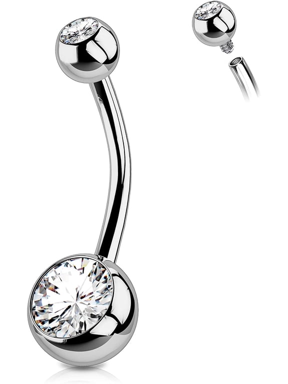 12mm Titanium Belly Button Rings Internally Threaded Navel Piercing Jewelry Round CZ Belly Ring for Women