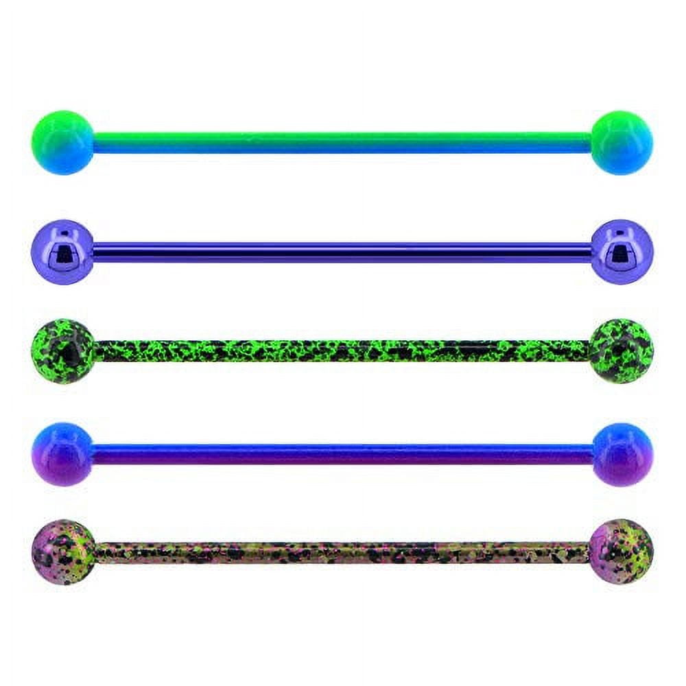OUFER 14G 5 PCS Surgical Steel Industrial Barbell Green Purple Blue Splatter Industrial Piercing for Women Men Cartilage Earrings 38mm Body Jewelry Piercing