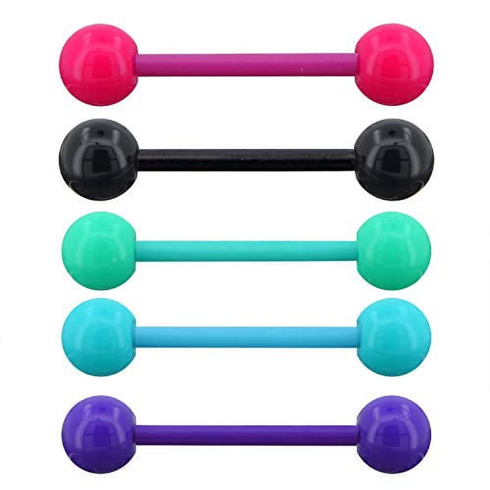 OUFER 14G 5PCS Soft Acrylic Tongue Rings Barbell Colorful Tongue Barbell Tongue Piercing