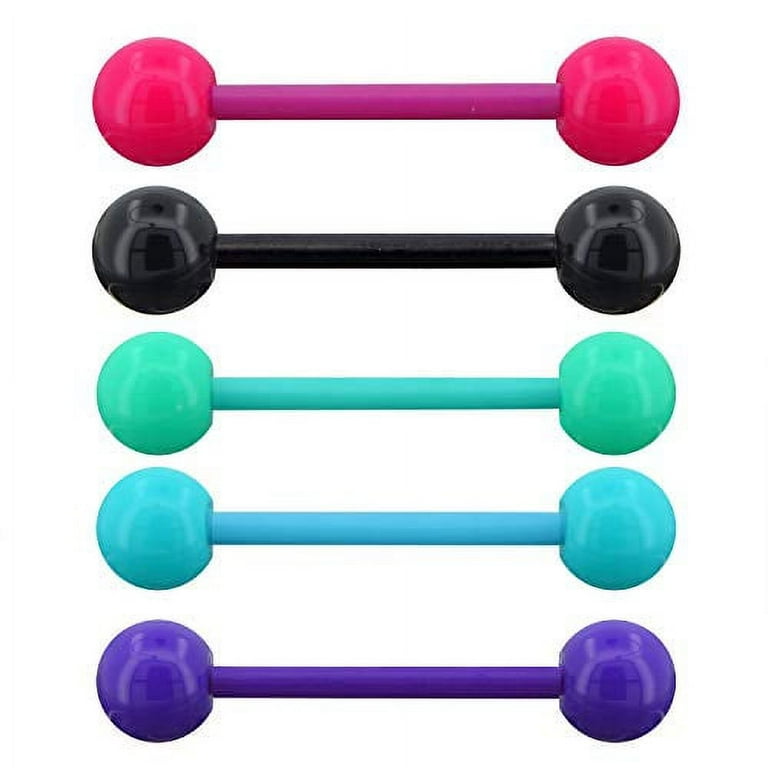OUFER 14G 5PCS Soft Acrylic Tongue Rings Barbell Colorful Tongue Barbell Tongue Piercing