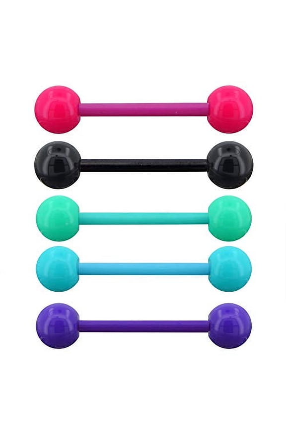 14G 5PCS Soft Acrylic Tongue Rings Barbell Colorful Tongue Barbell Tongue Piercing