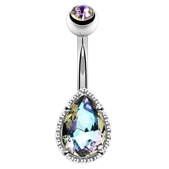 OUFER 14G Surgical Steer Belly Button Rings Tear Drop CZ Gem Navel Rings Belly Jewelry