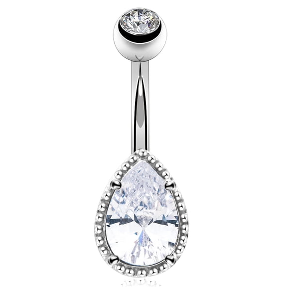 OUFER 14G Surgical Steer Belly Button Rings Tear Drop CZ Gem Navel Rings Belly Jewelry