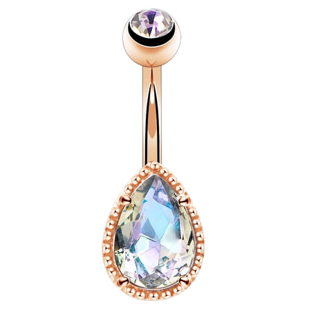 OUFER 14G Surgical Steer Belly Button Rings Tear Drop CZ Gem Navel Rings Belly Jewelry