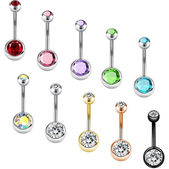 OUFER 14mm Belly Button Rings Pack 14G Surgical Steel Shiny CZ Belly Rings Jewelry Crystal Balls Navel Piercing Jewelry