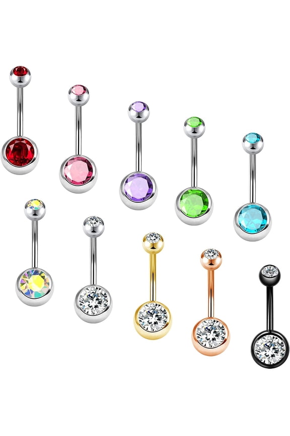 14mm Belly Button Rings Pack 14G Surgical Steel Shiny CZ Belly Rings Jewelry Crystal Balls Navel Piercing Jewelry