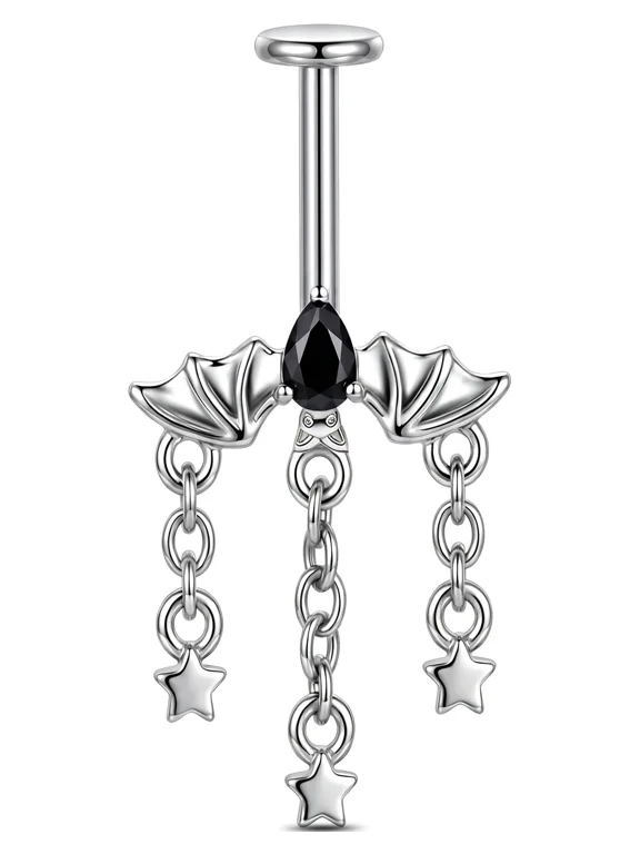 16G Bat Vertical Helix Earring Star Chain Dangly Hidden Upper Earring Halloween Hidden Helix Jewelry Threadless Push Pin Flat Back Piercing Stud Black CZ Cartilage Earrings