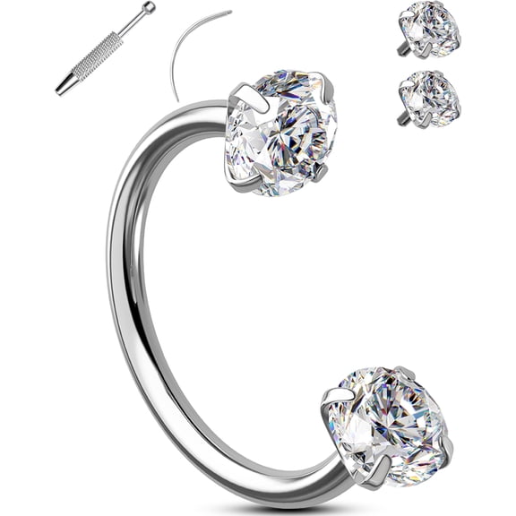 OUFER 16G Cartilage Earring Double CZ Labret Stud Internally Threaded Helix Piercing Jewelry 316L Stainless Steel Horseshoe Lip Stud with Piercing Ball Grabber Guidance Needle 10MM