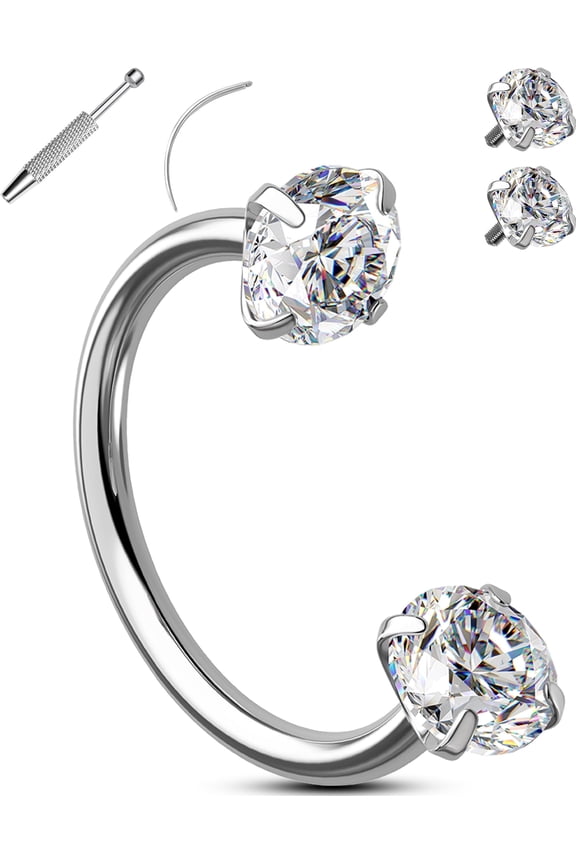 16G Cartilage Earring Double CZ Labret Stud Internally Threaded Helix Piercing Jewelry 316L Stainless Steel Horseshoe Lip Stud with Piercing Ball Grabber Guidance Needle 10MM