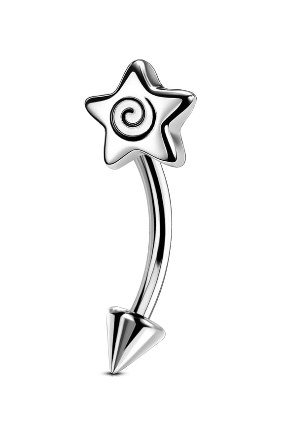 16G Eyebrow Earring Spiral Star Rook Piercing Jewelry Spike Curved Barbell 316L Stainless Steel Helix Earrings 8mm Lip Tragus Piercing Jewelry for Women Men