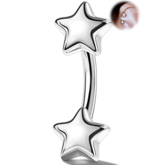 OUFER 16G Rook Piercing Jewelry Double-Ended Star Eyebrow Ring 316L Stainless Steel Lobe Jewellery Curved Barbell 6mm