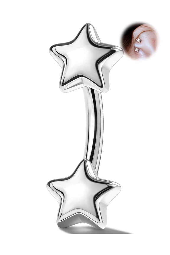 16G Rook Piercing Jewelry Double-Ended Star Eyebrow Ring 316L Stainless Steel Lobe Jewellery Curved Barbell 6mm