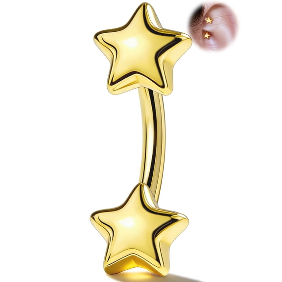 OUFER 16G Rook Piercing Jewelry Double-Ended Star Eyebrow Ring 316L Stainless Steel Lobe Jewellery Gold Curved Barbell 6mm