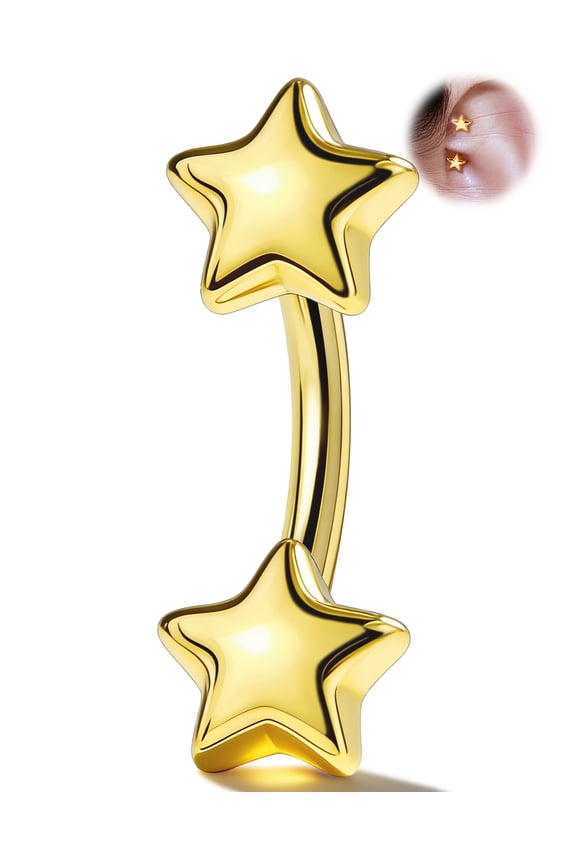 16G Rook Piercing Jewelry Double-Ended Star Eyebrow Ring 316L Stainless Steel Lobe Jewellery Gold Curved Barbell 6mm