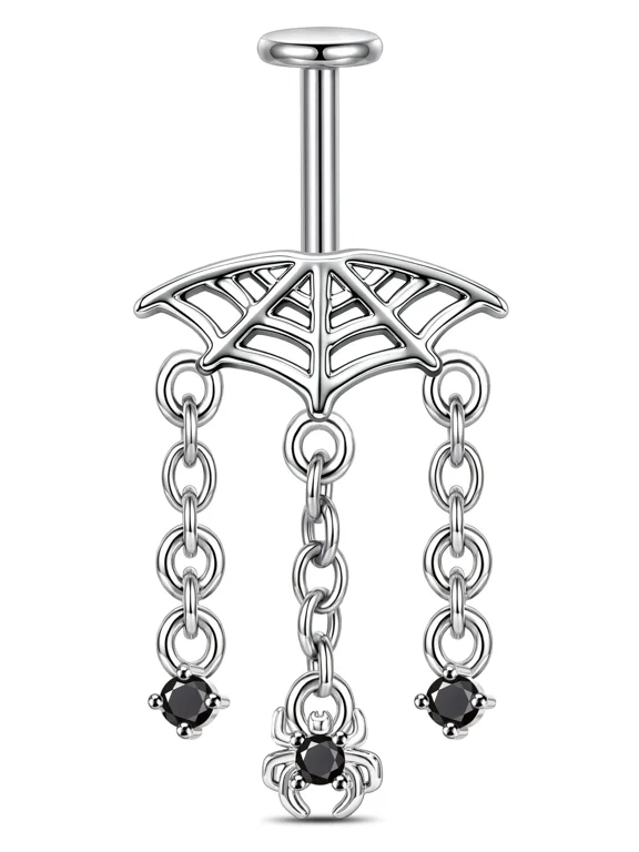 16G Vertical Helix Earring Spider Web Chain Dangly Hidden Upper Earring Halloween Hidden Helix Jewelry Threadless Push Pin Flat Back Piercing Stud Black CZ Cartilage Earrings