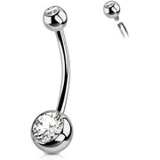 OUFER 16mm Titanium Belly Button Rings Internally Threaded Navel Piercing Jewelry Round CZ Belly Ring for Women