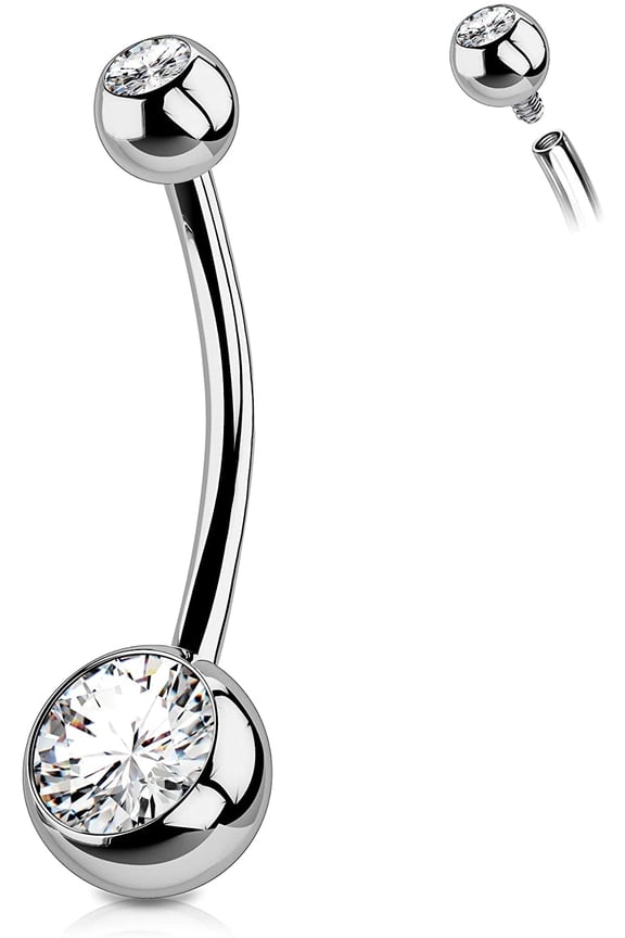 16mm Titanium Belly Button Rings Internally Threaded Navel Piercing Jewelry Round CZ Belly Ring for Women