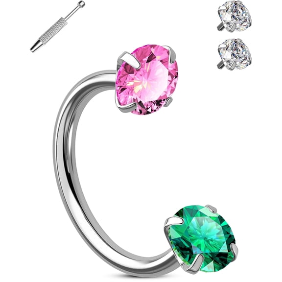 OUFER 18G Horseshoe Nose Rings Double Cubic Zirconia Nose Studs Internally Threaded Septum Rings 316L Stainless Steel Nostrial Piercing Jewelry Lip Eyebrow Helix Ring with Piercing Ball Grabber