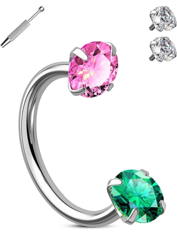 18G Horseshoe Nose Rings Double Cubic Zirconia Nose Studs Internally Threaded Septum Rings 316L Stainless Steel Nostrial Piercing Jewelry Lip Eyebrow Helix Ring with Piercing Ball Grabber