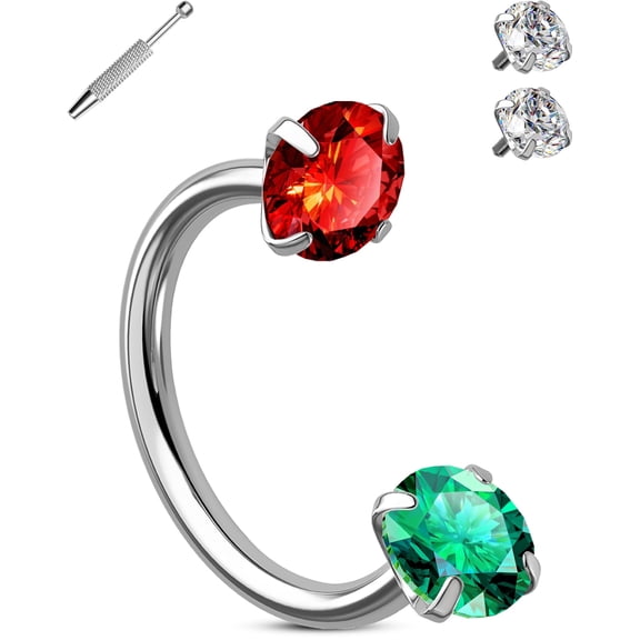 OUFER 18G Horseshoe Nose Rings Studs Double Cubic Zirconia Nose Studs Internally Threaded Septum Rings 316L Stainless Steel Lip Eyebrow Helix Nostrial Piercing Jewelry with Piercing Ball Grabber
