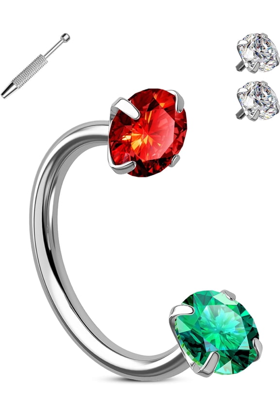 18G Horseshoe Nose Rings Studs Double Cubic Zirconia Nose Studs Internally Threaded Septum Rings 316L Stainless Steel Lip Eyebrow Helix Nostrial Piercing Jewelry with Piercing Ball Grabber