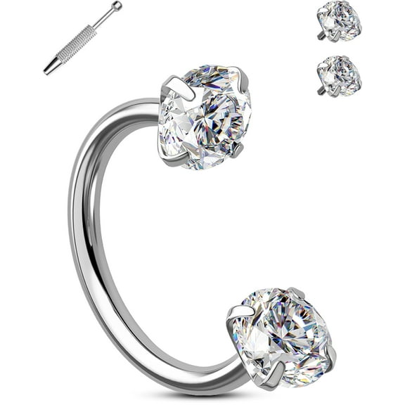 OUFER 18G Horseshoe Nose Rings Studs Double Cubic Zirconia Nose Studs Internally Threaded Septum Rings 316L Stainless Steel Lip Eyebrow Helix Nostrial Piercing Jewelry with Piercing Ball Grabber
