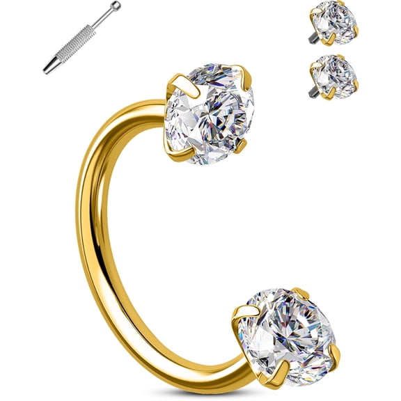 OUFER 18G Horseshoe Nose Rings Studs Double Cubic Zirconia Nose Studs Internally Threaded Septum Rings 316L Stainless Steel Lip Eyebrow Helix Nostrial Piercing Jewelry with Piercing Ball Grabber