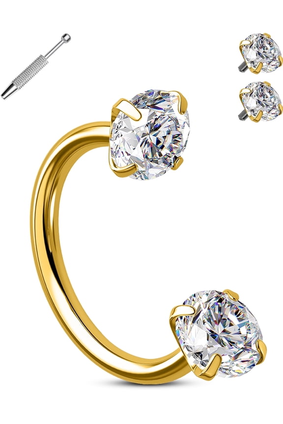 18G Horseshoe Nose Rings Studs Double Cubic Zirconia Nose Studs Internally Threaded Septum Rings 316L Stainless Steel Lip Eyebrow Helix Nostrial Piercing Jewelry with Piercing Ball Grabber
