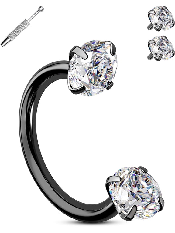 18G Horseshoe Nose Rings Studs Double Cubic Zirconia Nose Studs Internally Threaded Septum Rings 316L Stainless Steel Lip Eyebrow Helix Nostrial Piercing Jewelry with Piercing Ball Grabber