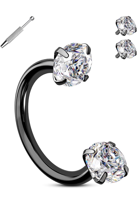 18G Horseshoe Nose Rings Studs Double Cubic Zirconia Nose Studs Internally Threaded Septum Rings 316L Stainless Steel Lip Eyebrow Helix Nostrial Piercing Jewelry with Piercing Ball Grabber