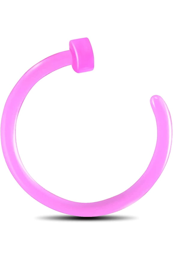 20G Nose Ring Hoop, Colorful Clear Bioflex Acrylic Open Neon Nose Rings, Retainer Nose Piercing Jewelry, Tragus Cartilage Helix Daith Lobe Earrings Piercing Retainer For Women Men-Pink