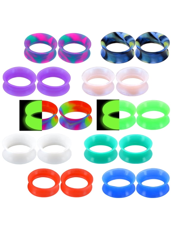 20PCS Soft Silicone Ear Gauges 00g Marble Pearlized Flesh Tunnels Plugs Stretchers Expander Double Flared Flesh Tunnels Ear Piercing Jewelry