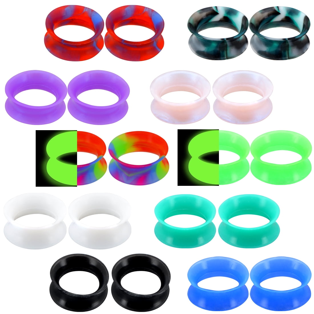 OUFER 20PCS Soft Silicone Ear Gauges Marble Pearlized Flesh Tunnels