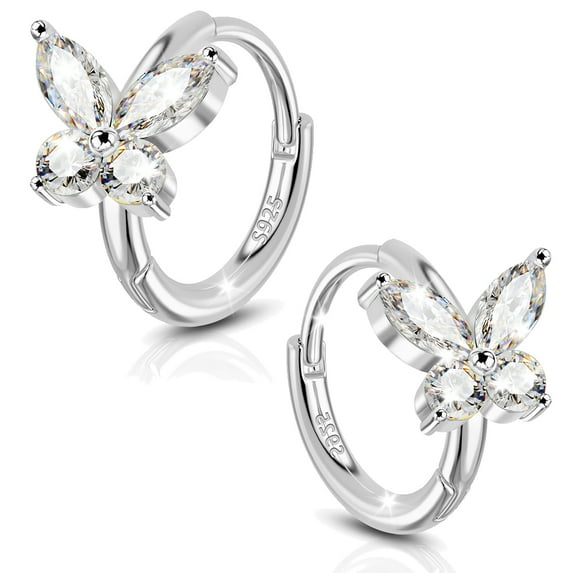 OUFER 2PCS Butterfly Hoop Earrings 925 Sterling Silver 0.25ct Zircon Hypoallergenic Cartilage Earrings for Women