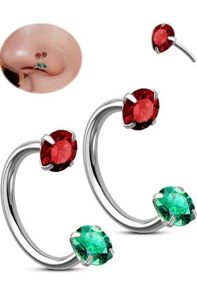 2PCS Horseshoe Nose Rings Christmas Threadless Nose Rings Double CZ Horseshoe Septum Hoop 20G Lip Eyebrow Piercing Jewelry  316L Stainless Steel Helix Earrings