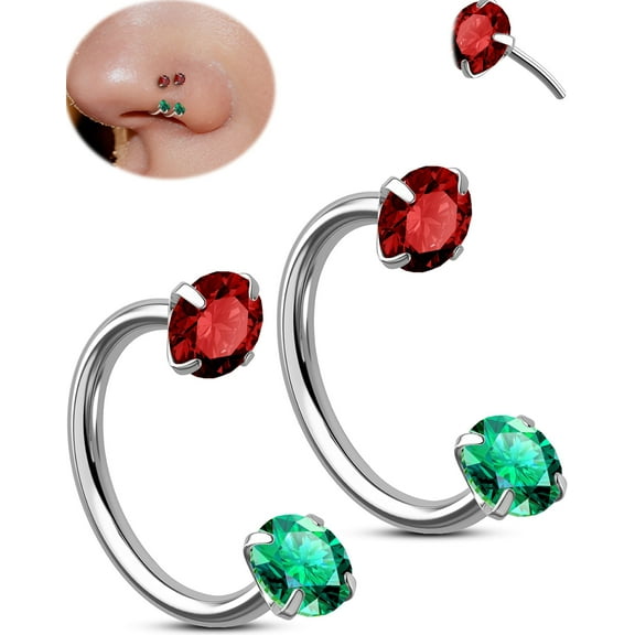 OUFER 2PCS Horseshoe Nose Rings Christmas Threadless Nose Rings Double CZ Horseshoe Septum Hoop 20G Lip Eyebrow Piercing Jewelry  316L Stainless Steel Helix Earrings