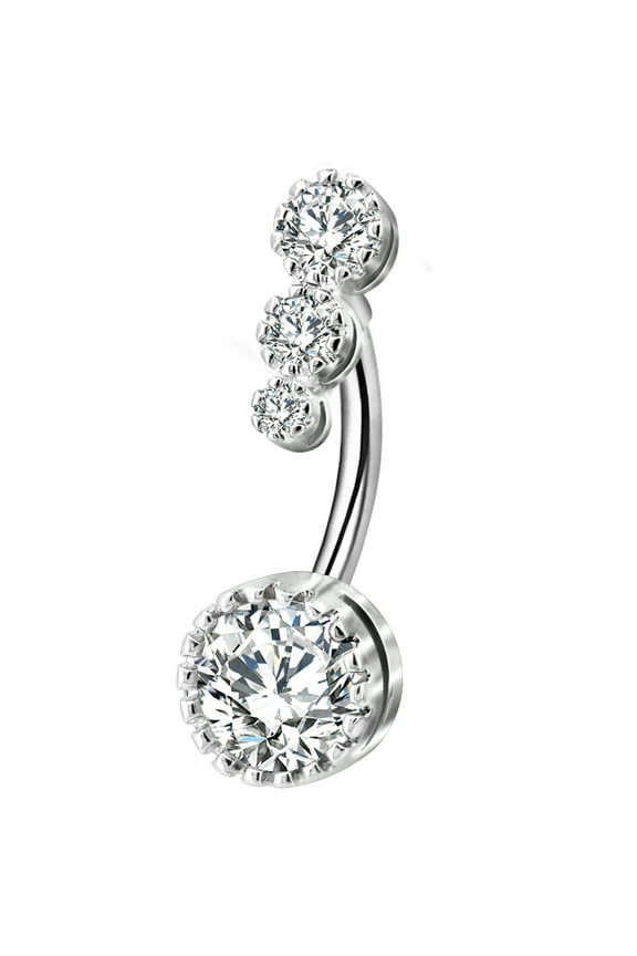 316L Surgical Steel Belly Button Rings Round Clear CZ Belly Rings Navel Rings Belly Piercing Body Piercing Jewelry-12mm bar Length