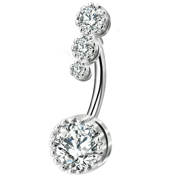 OUFER 316L Surgical Steel Belly Button Rings Round Clear CZ Belly Rings Navel Rings Belly Piercing Body Piercing Jewelry-12mm bar Length