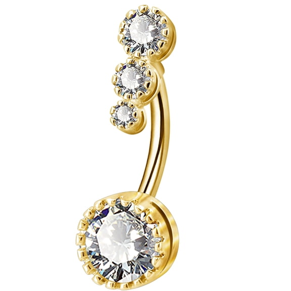OUFER 316L Surgical Steel Belly Button Rings Round Clear CZ Belly Rings Navel Rings Belly Piercing Body Piercing Jewelry-Gold Plated