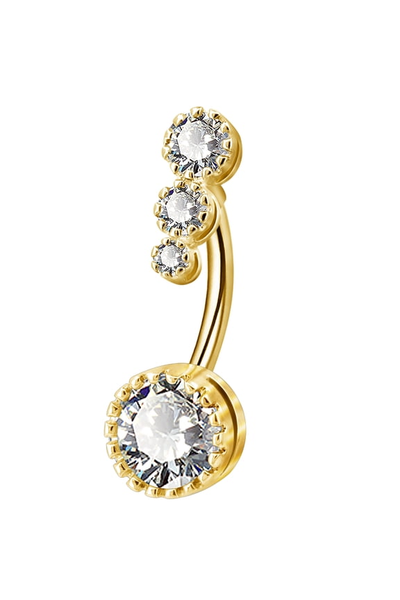 316L Surgical Steel Belly Button Rings Round Clear CZ Belly Rings Navel Rings Belly Piercing Body Piercing Jewelry-Gold Plated