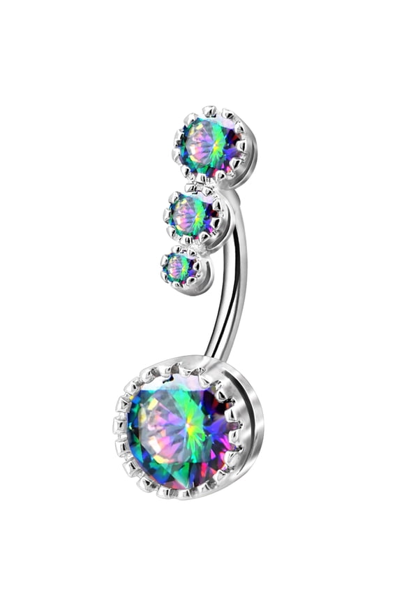 316L Surgical Steel Belly Button Rings Round Clear CZ Belly Rings Navel Rings Belly Piercing Body Piercing Jewelry-Rainbow CZ