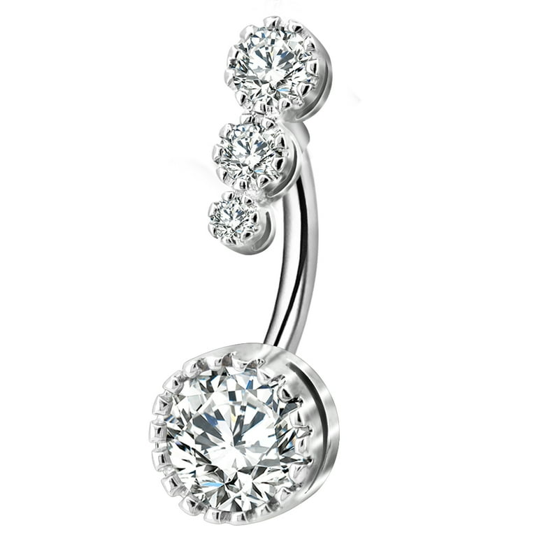Surgical Steel Belly Button Navel Ring Bar with Clear White Oval CZ Pattern Dangle Surgical Steel Belly Button Navel Ring Bar with Clear White Oval CZ Pattern Dangle