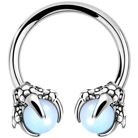 OUFER 316L Surgical Steel Captive Bead Rings Circular Earrings Two White Opals Surrounded by Dragon Claws Cartilage Earing Ear Body Piercing Jewelry Helix Earrings Piercing Horseshoe Rings