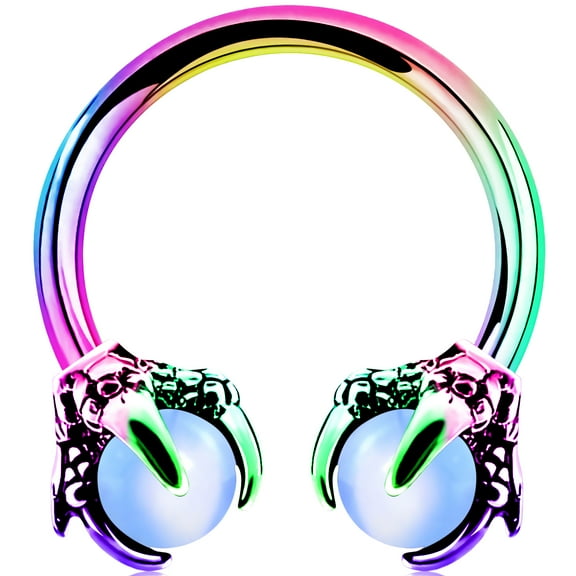 OUFER 316L Surgical Steel Captive Bead Rings Circular Earrings Two White Opals Surrounded by Dragon Claws Cartilage Earing Ear Body Piercing Jewelry Helix Earrings Piercing Horseshoe Rings