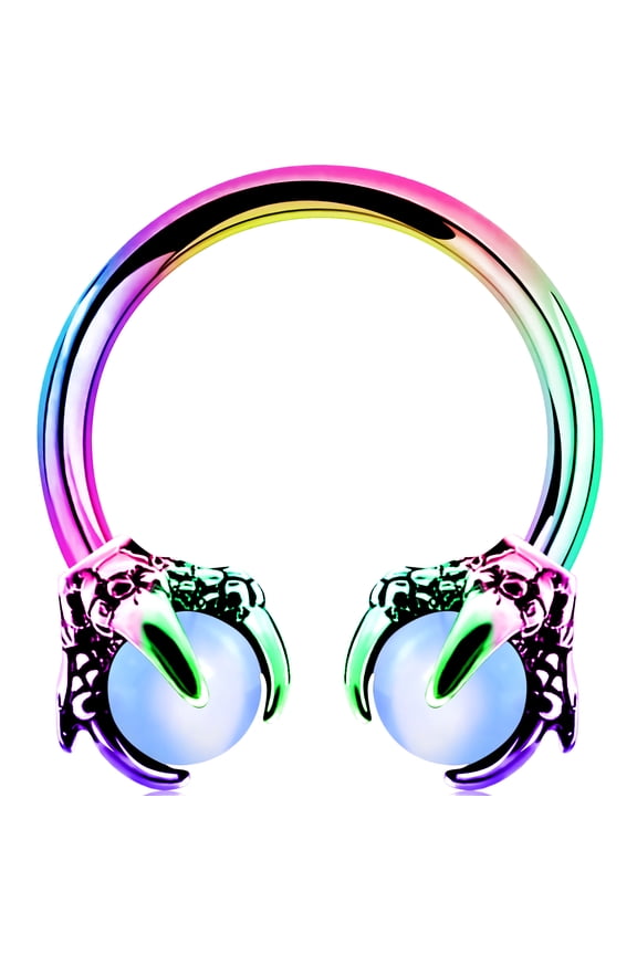 316L Surgical Steel Captive Bead Rings Circular Earrings Two White Opals Surrounded by Dragon Claws Cartilage Earing Ear Body Piercing Jewelry Helix Earrings Piercing Horseshoe Rings