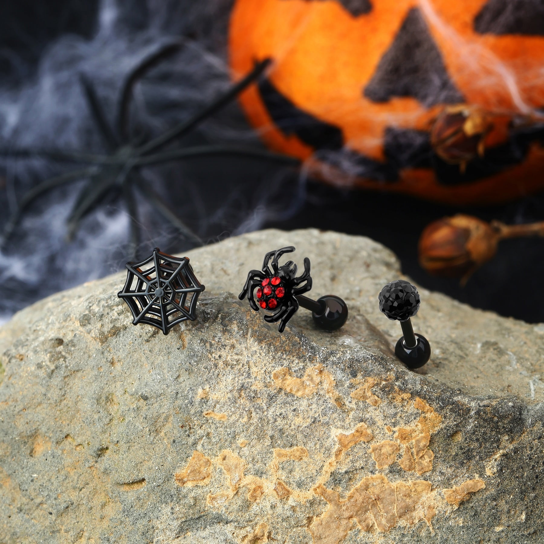 OUFER 3PCS Helix Earrings Spider Halloween Cartilage Tragus OUFER 3PCS Helix Earrings Spider Halloween Cartilage Tragus